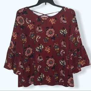 Candies Deep Red Floral Top Sz Lg